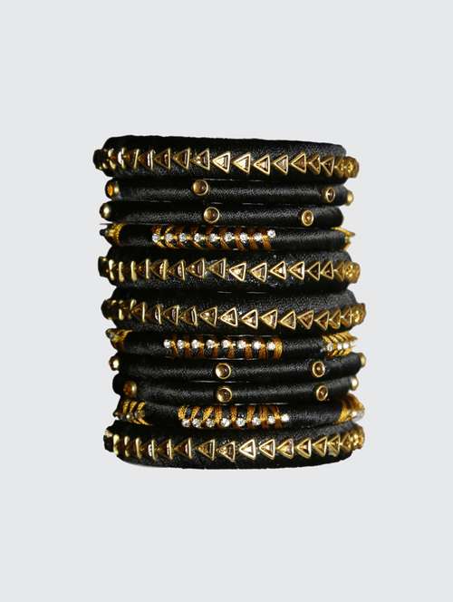 handmade silk thread black bangles set of 12 - 18031763 -  Standard Image - 0