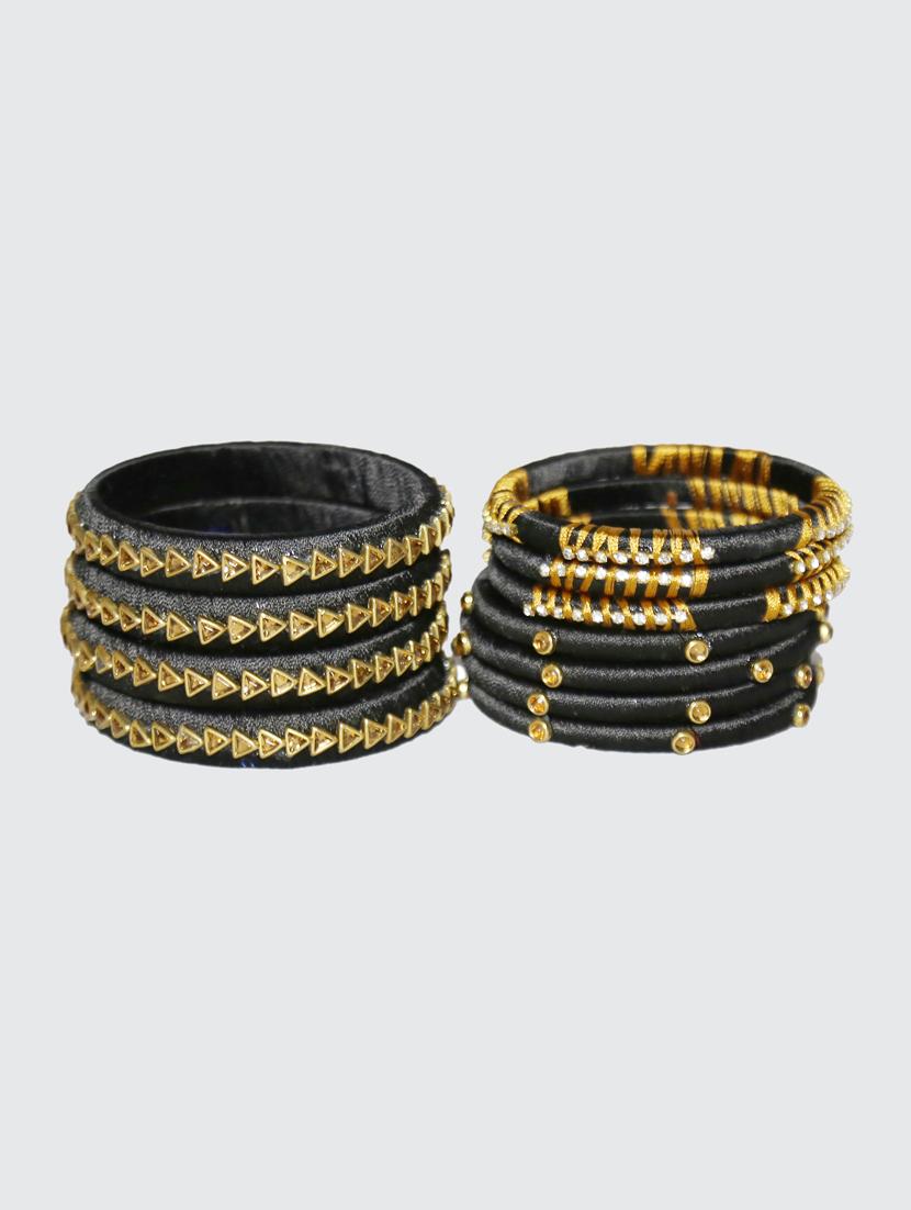 handmade silk thread black bangles set of 12 - 18031763 - Standard Image - 2