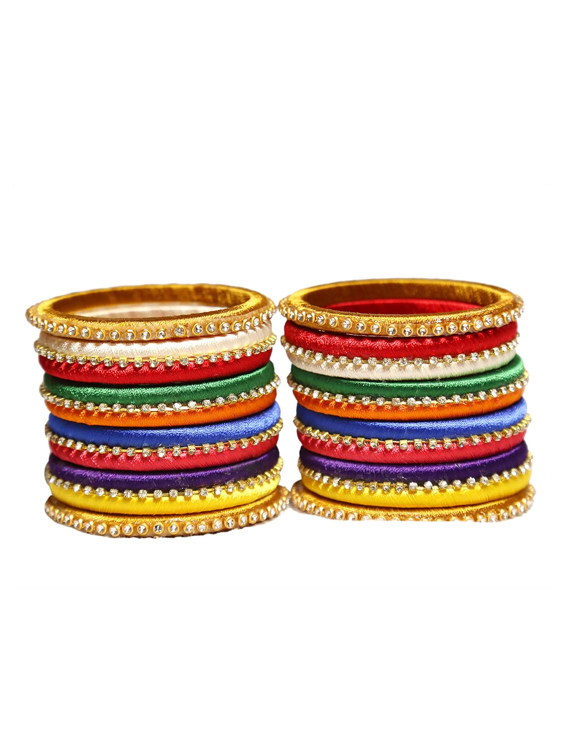 handmade silk thread multicolor bangles set of 12 - 18031771 - Standard Image - 2