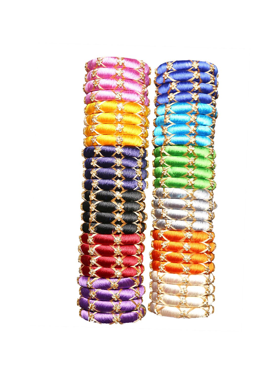 handmade silk thread multicolor bangles cross set of 48 - 18031772 - Standard Image - 2