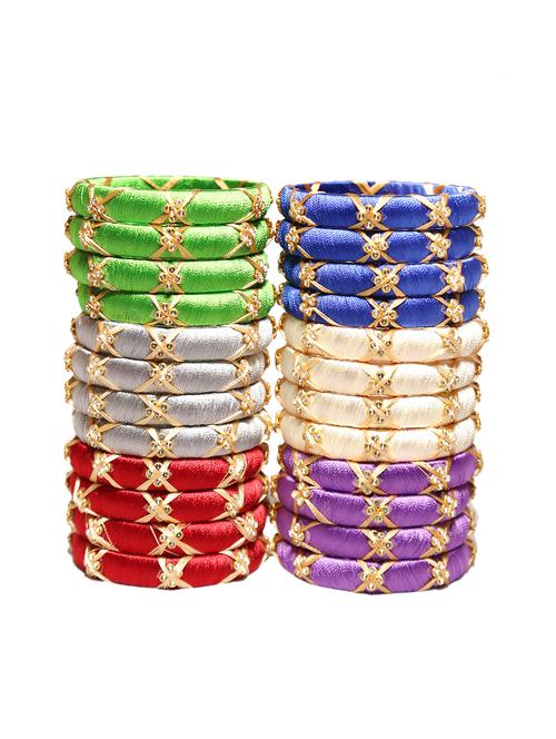 handmade silk thread multicolor bangles cross set of 24 - 18031774 -  Standard Image - 0