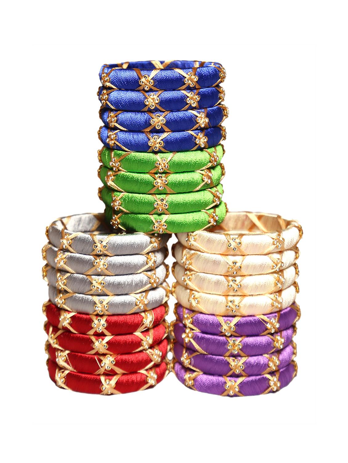 handmade silk thread multicolor bangles cross set of 24 - 18031774 - Standard Image - 2