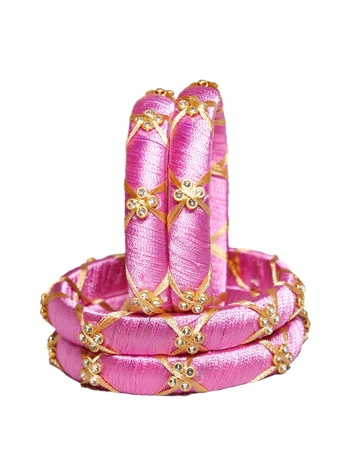 handmade silk thread pink bangles cross set of 4 - 18031777 - Standard Image - 2