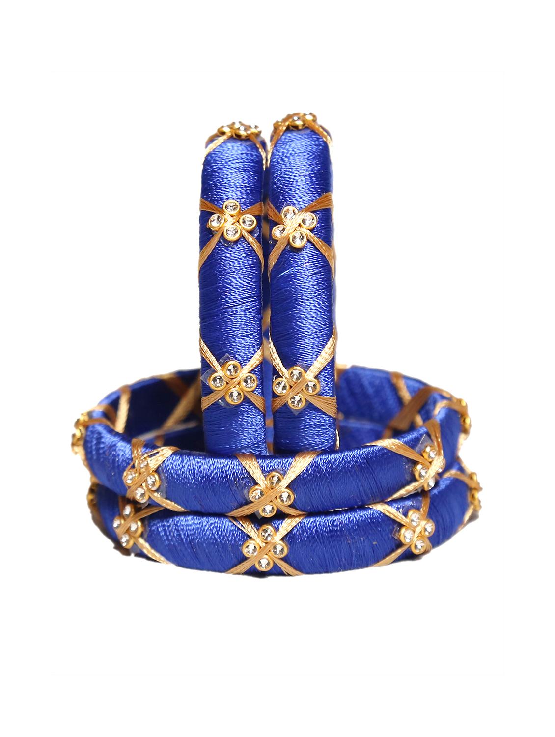 handmade silk thread blue bangles set of 4 - 18031779 - Standard Image - 2