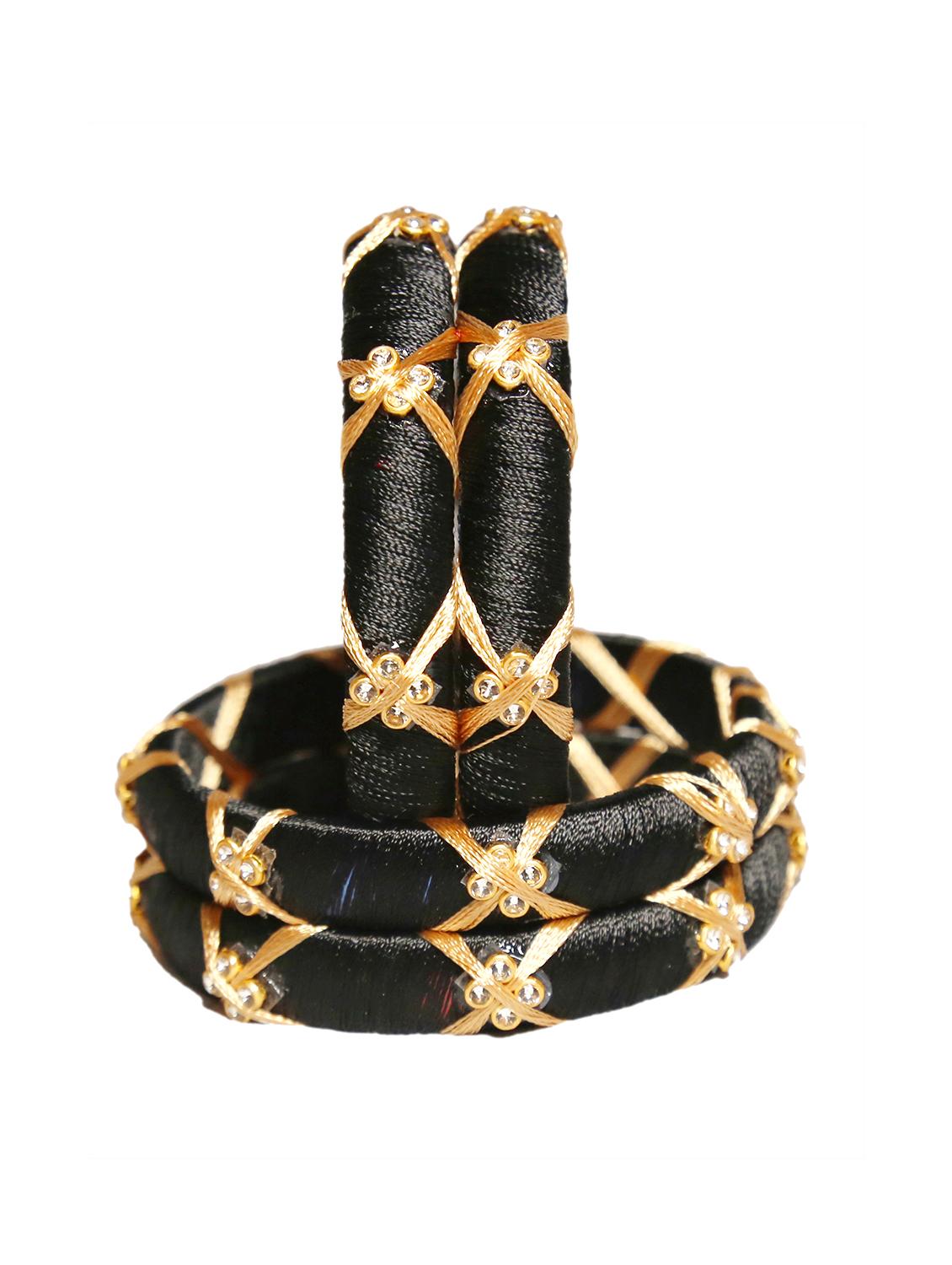 handmade silk thread black bangles cross set of 4 - 18031780 - Standard Image - 2