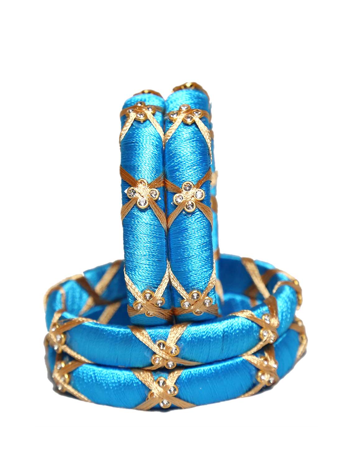 handmade silk thread light blue bangles cross set of 4 - 18031783 -  Standard Image - 2