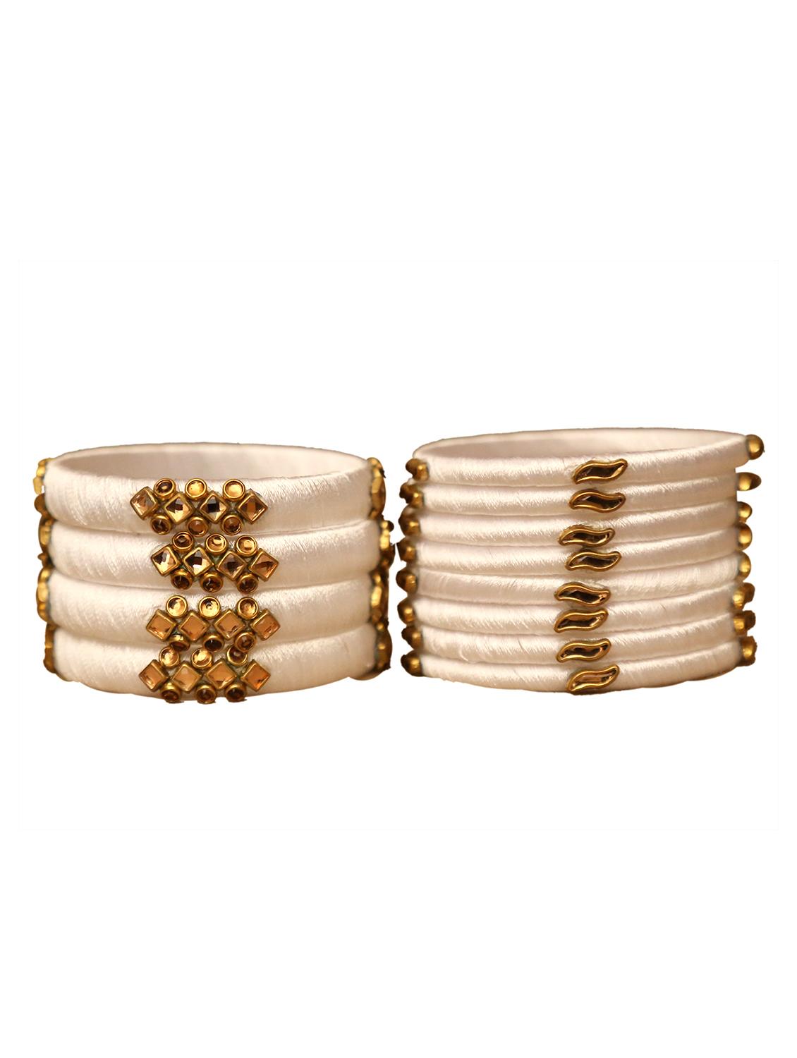 handmade silk thread white kade & white bangles set of 12 - 18031794 - Standard Image - 2