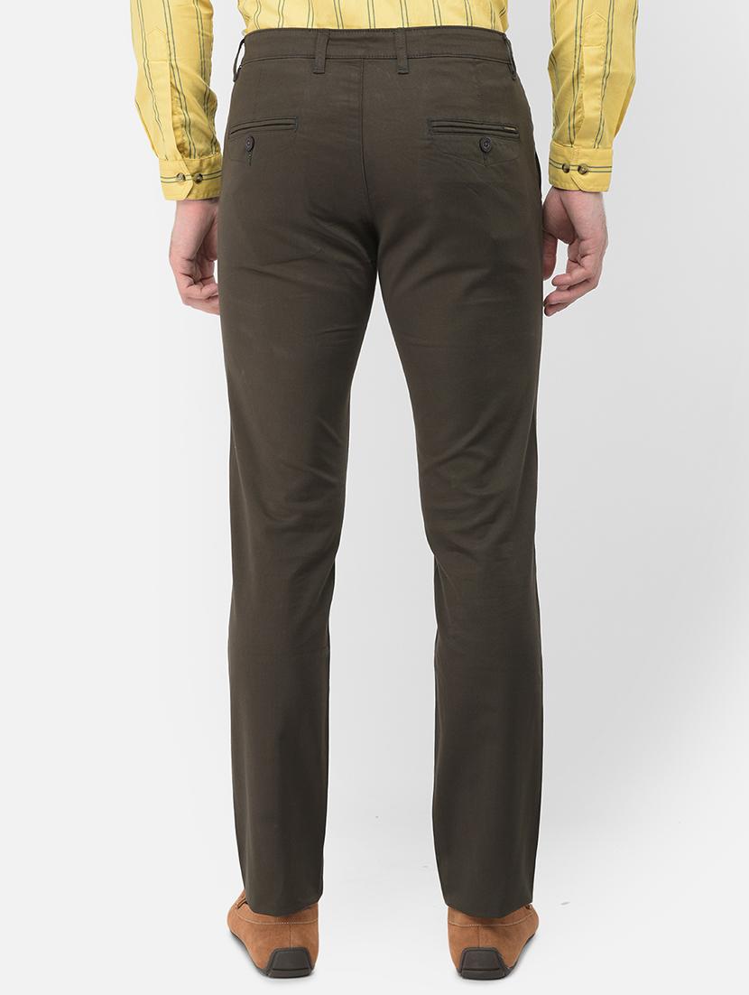 olive solid flat front casual trouser - 18032004 - Standard Image - 2