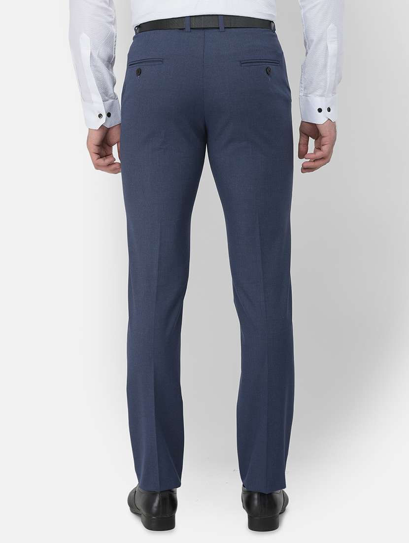 navy blue textured flat front formal trouser - 18032006 -  Standard Image - 2
