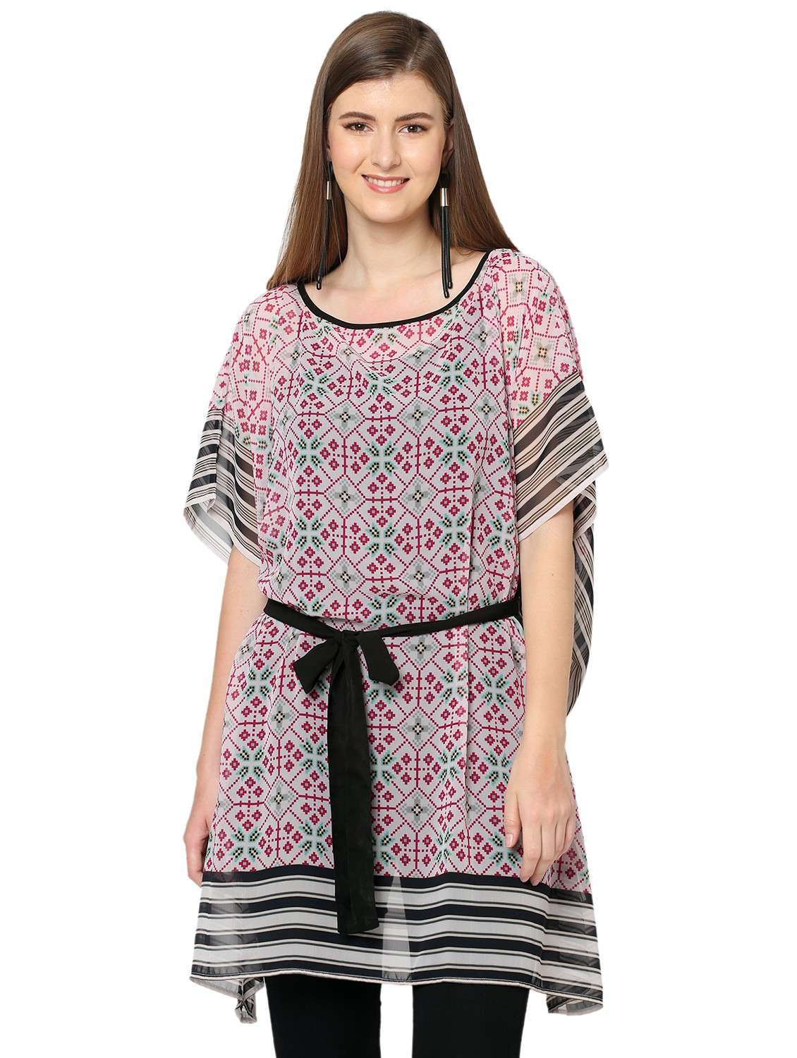 women printed round neck kaftan tunic
