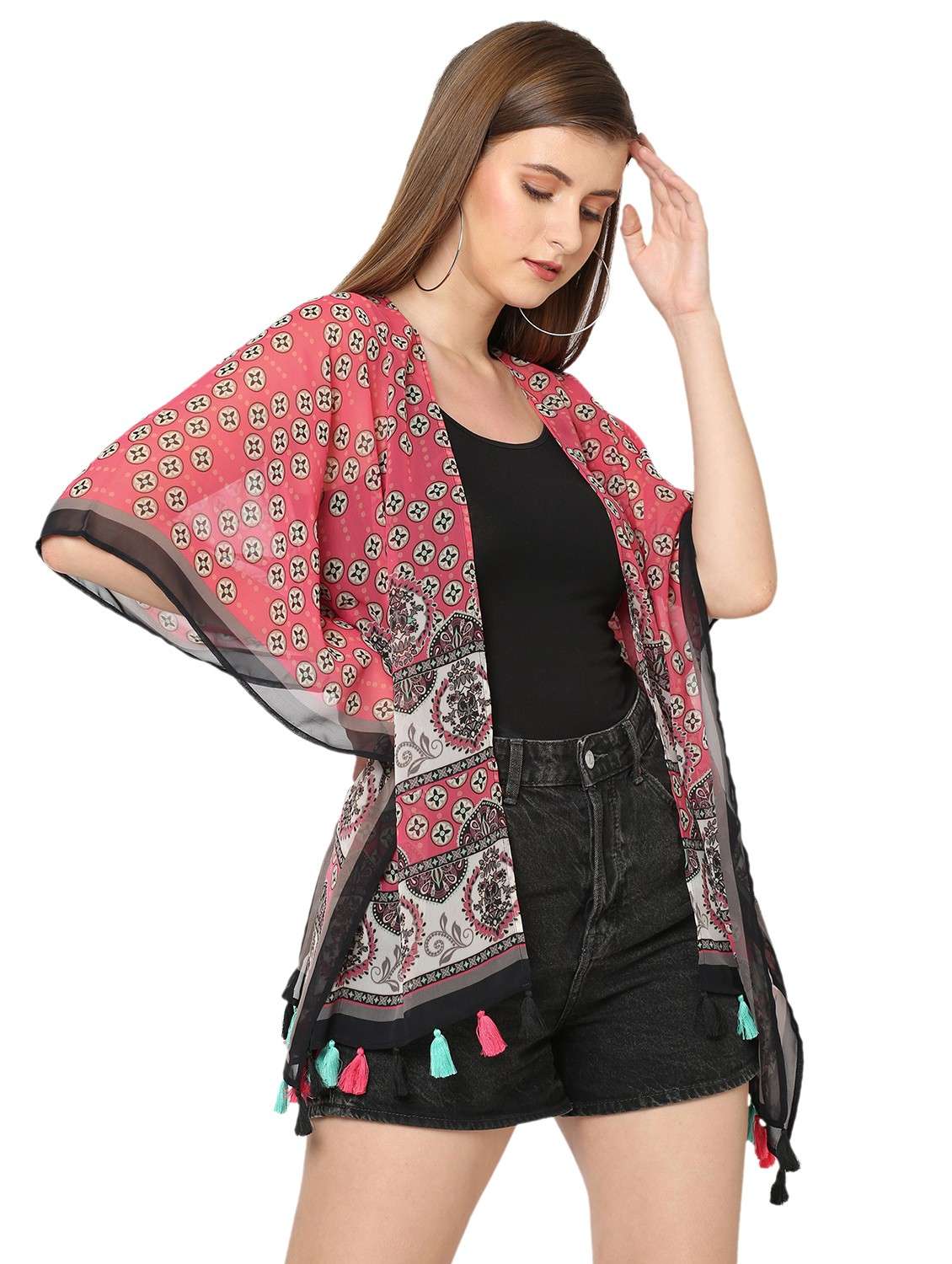 women printed short sleeves shrug - 18032186 - Standard Image - 2