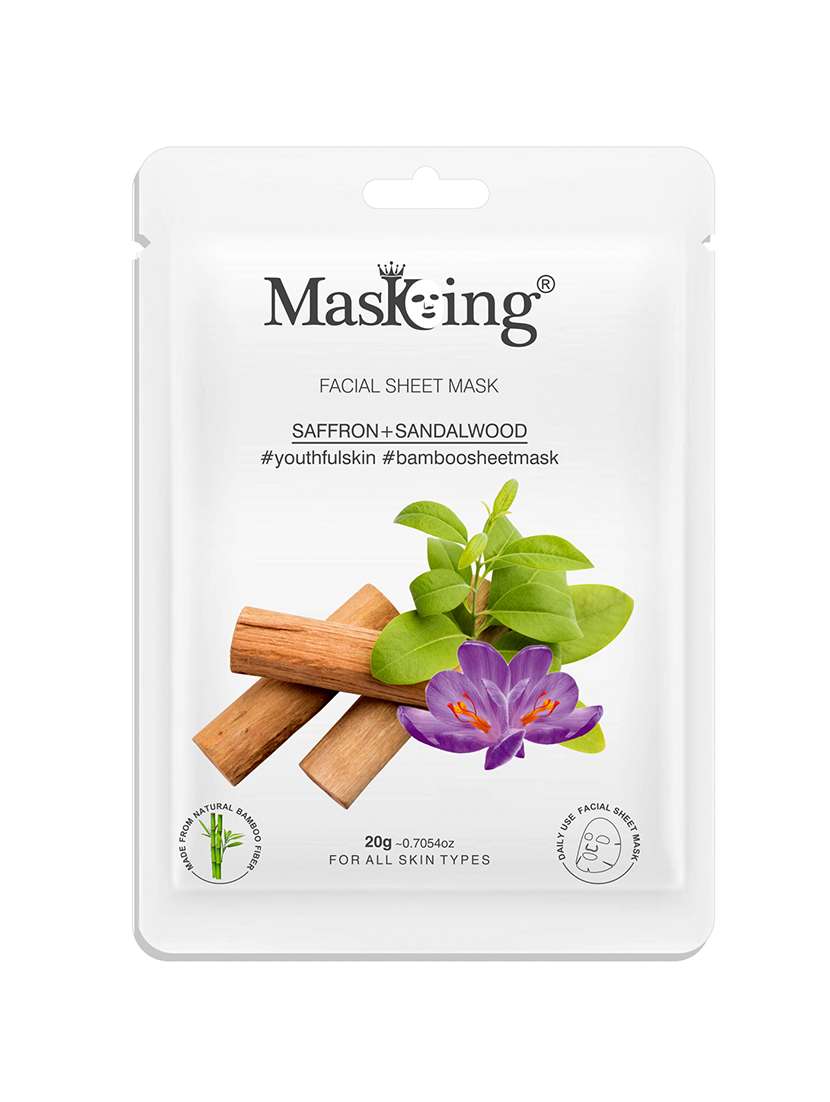 masking bamboo facial sheet mask of saffron & sandalwood for youthful skin ideal for women & men 20ml (pack of 1)
