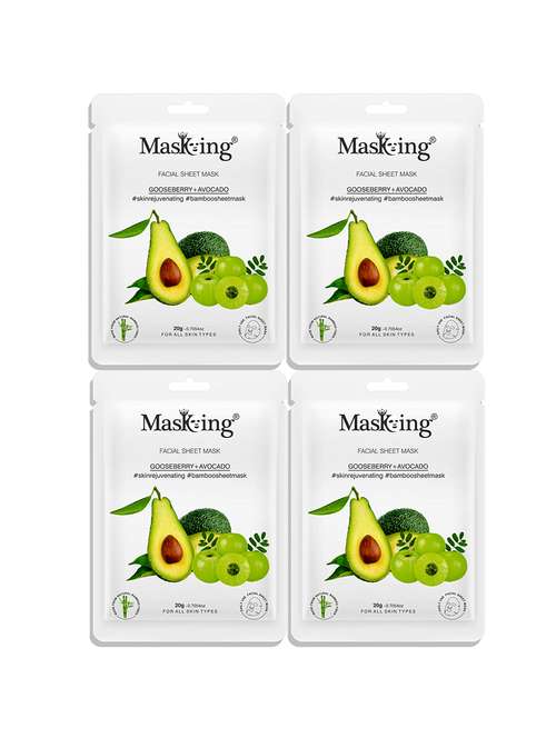 masking bamboo facial sheet mask of gooseberry & avocado for skin rejuvenating ideal for women & men, 20ml each (pack of 4) - 18032411 - Standard Image - 0
