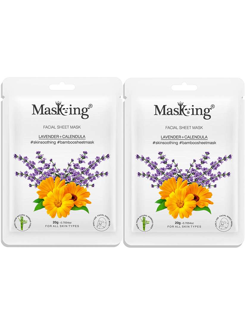 masking bamboo facial sheet mask of lavender & calendula for skin soothing ideal for women & men, 20ml each (pack of 2)