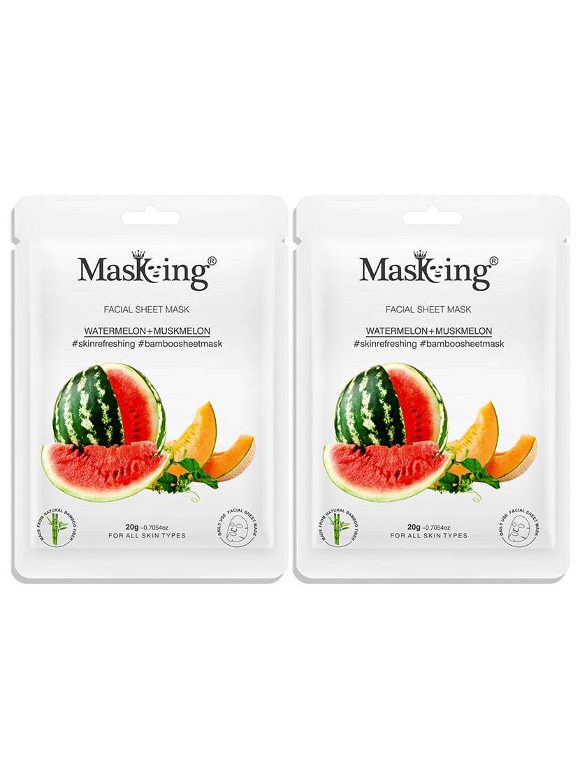 masking bamboo facial sheet mask of watermelon & muskmelon for skin refreshing ideal for women & men, 20ml each (pack of 2)