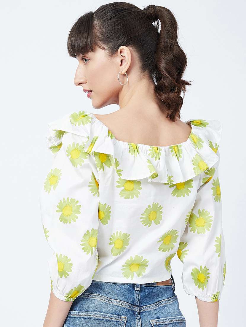 square neck printed crop top - 18039310 -  Standard Image - 2