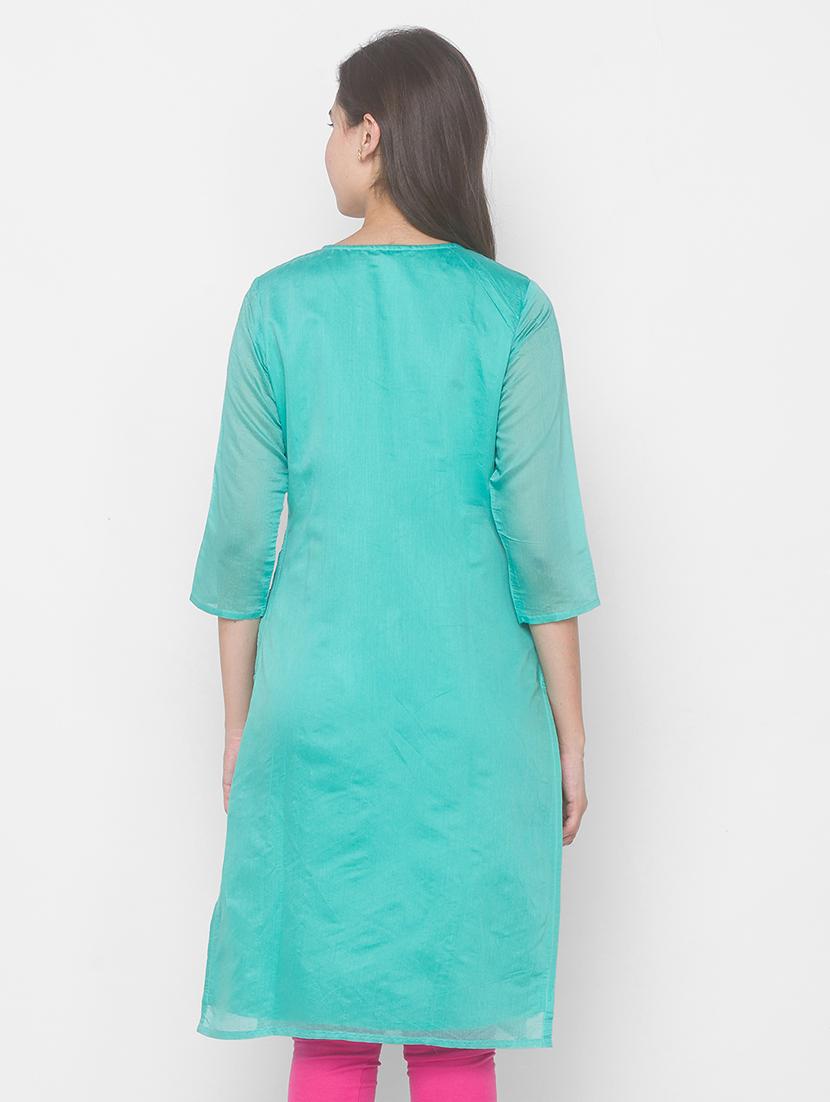 printed chanderi straight kurta - 18039531 - Standard Image - 2