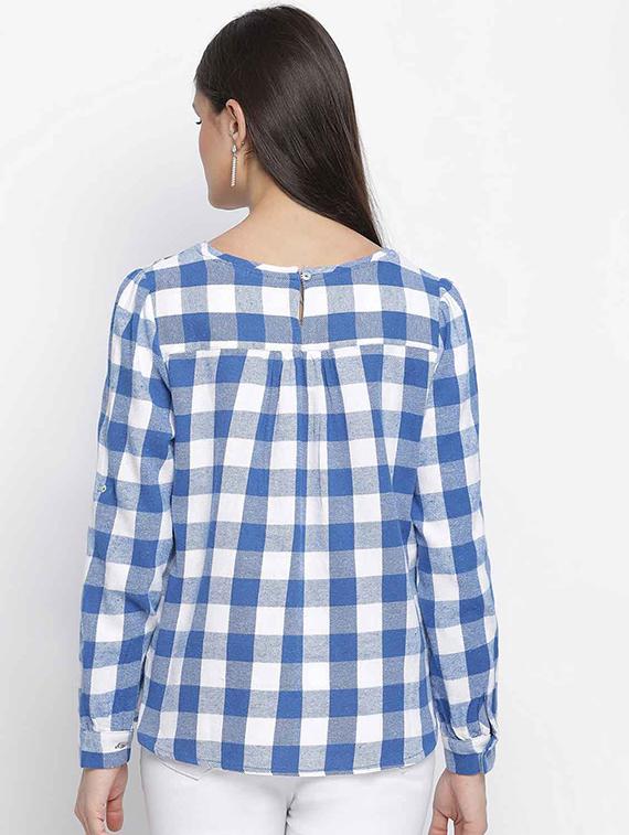 round neck checkered top - 18039729 - Standard Image - 2