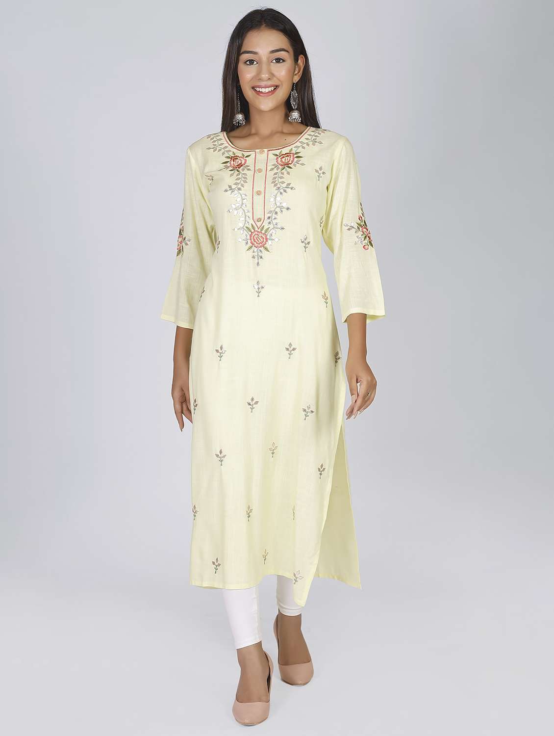 yellow rayon kurta legging  set