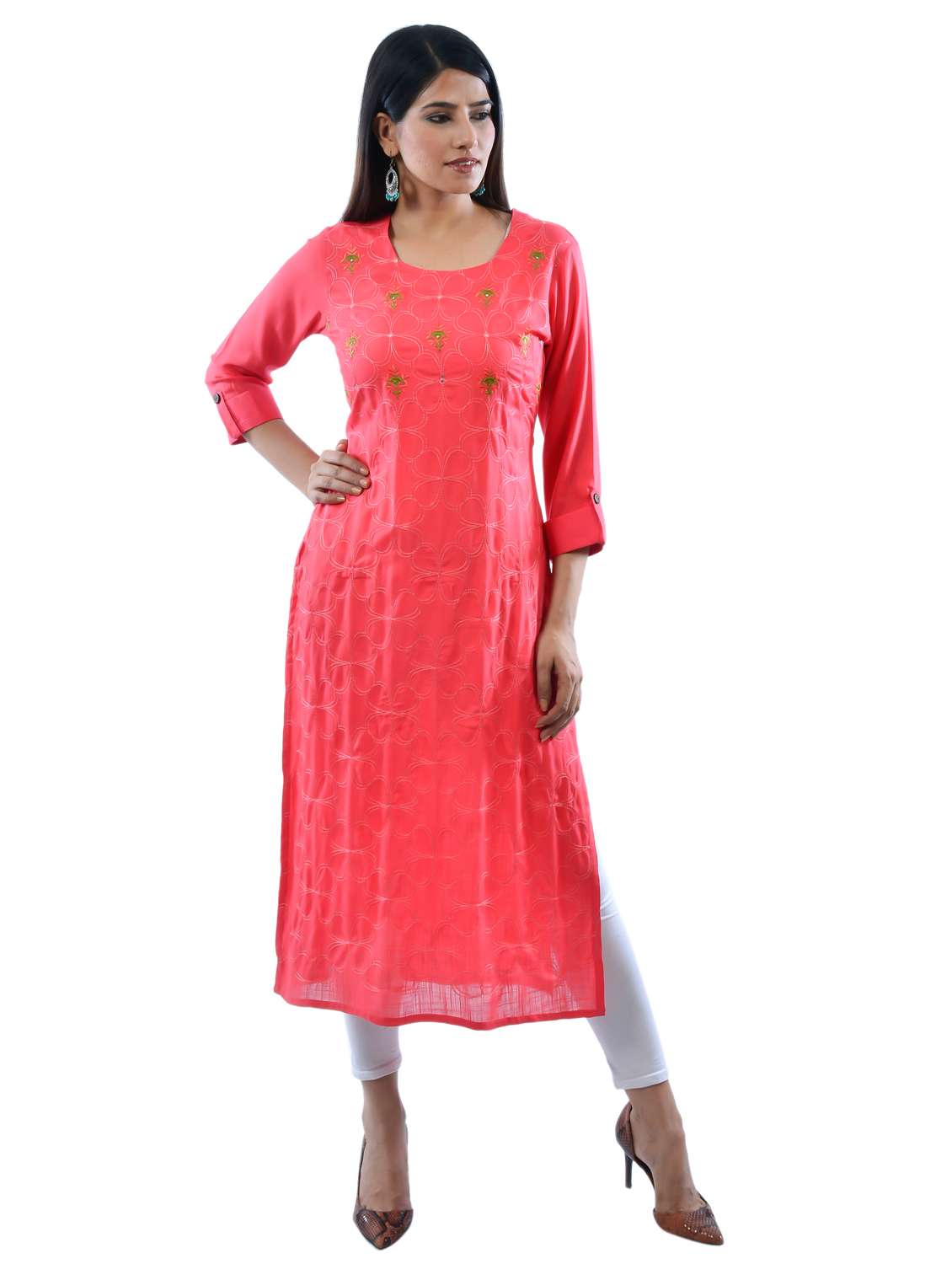 pink rayon kurta legging  set