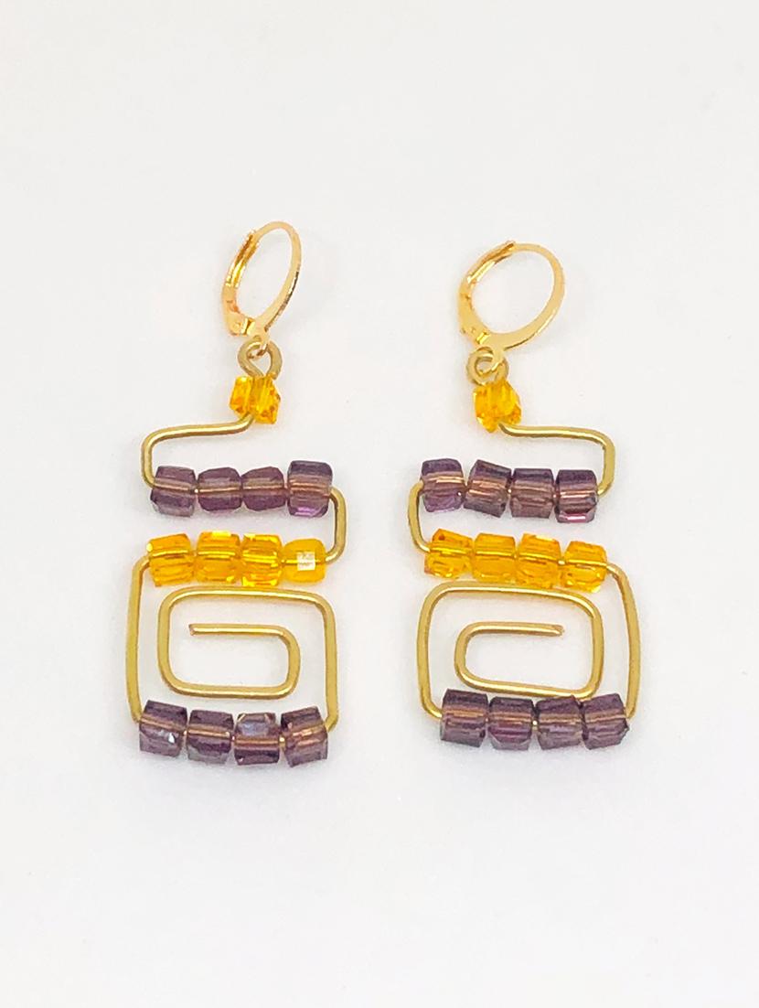 gold brass drop earring - 18041084 - Zoom Image - 0