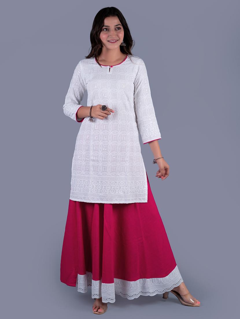 white cotton kurta skirt  set