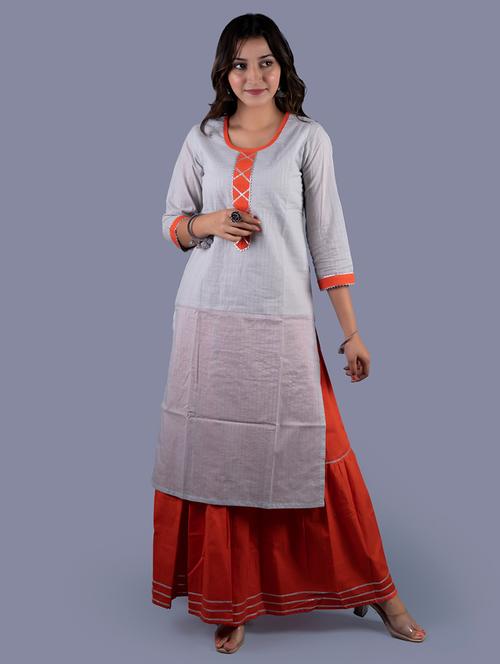 white cotton blend kurta skirt  set - 18041143 -  Standard Image - 0