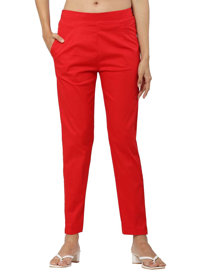 red solid cigarette pants trouser