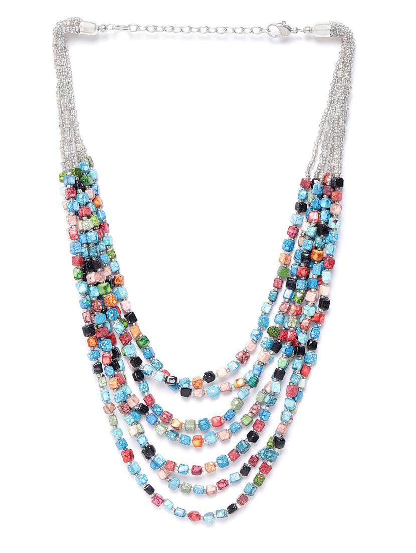 multicolored glass beaded layered necklace - 18041700 -  Zoom Image - 0