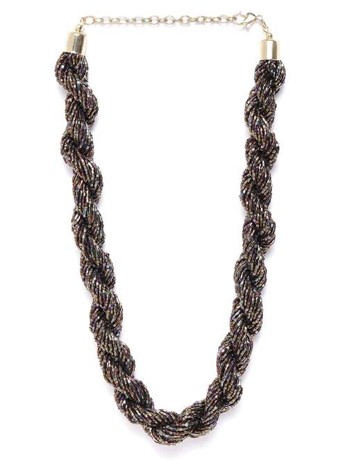 gunmetal-toned & bronze-toned glass beaded statement twisted necklace - 18041703 -  Standard Image - 0