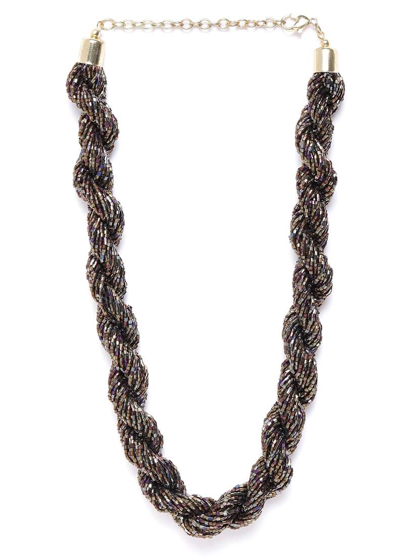 gunmetal-toned & bronze-toned glass beaded statement twisted necklace - 18041703 -  Zoom Image - 0