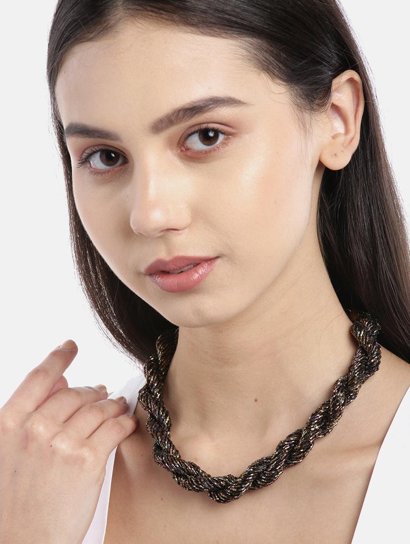 gunmetal-toned & bronze-toned glass beaded statement twisted necklace - 18041703 - Standard Image - 2