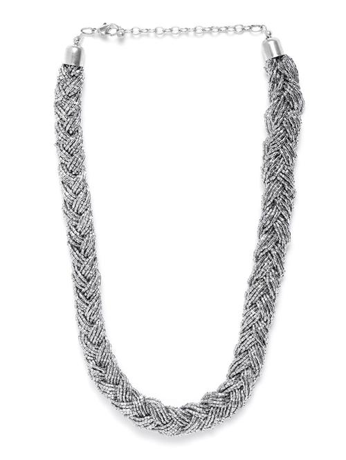 silver-toned glass beaded statement braided necklace - 18041704 - Standard Image - 0