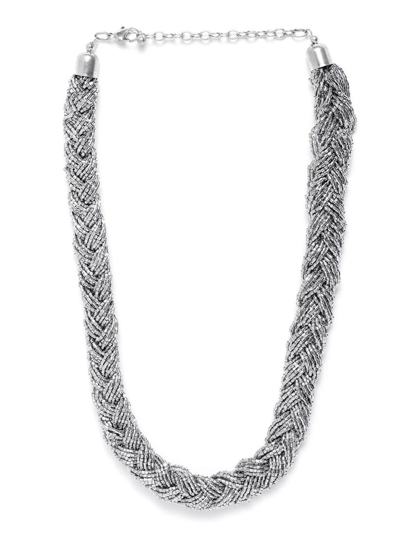 silver-toned glass beaded statement braided necklace - 18041704 - Zoom Image - 0