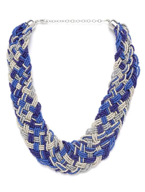 blue & off-white silver-plated beaded braided necklace - 18041713 - Standard Image - 0