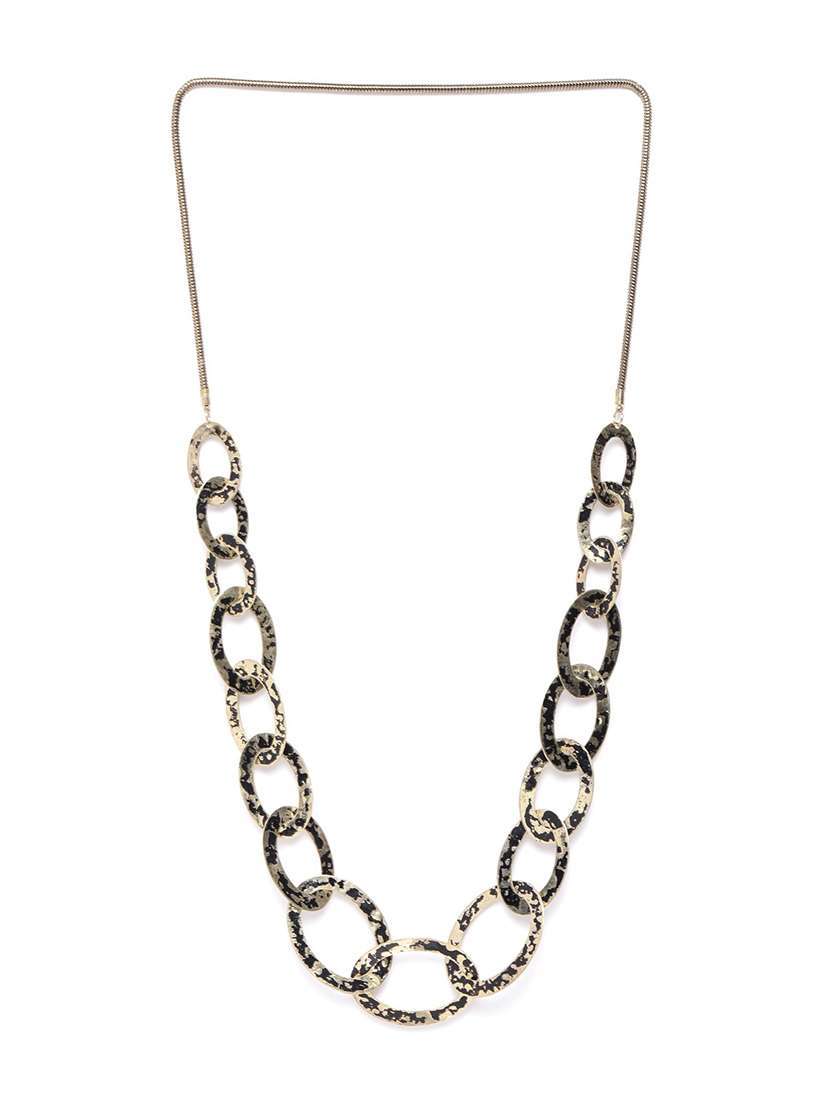black gold-plated textured statement link necklace