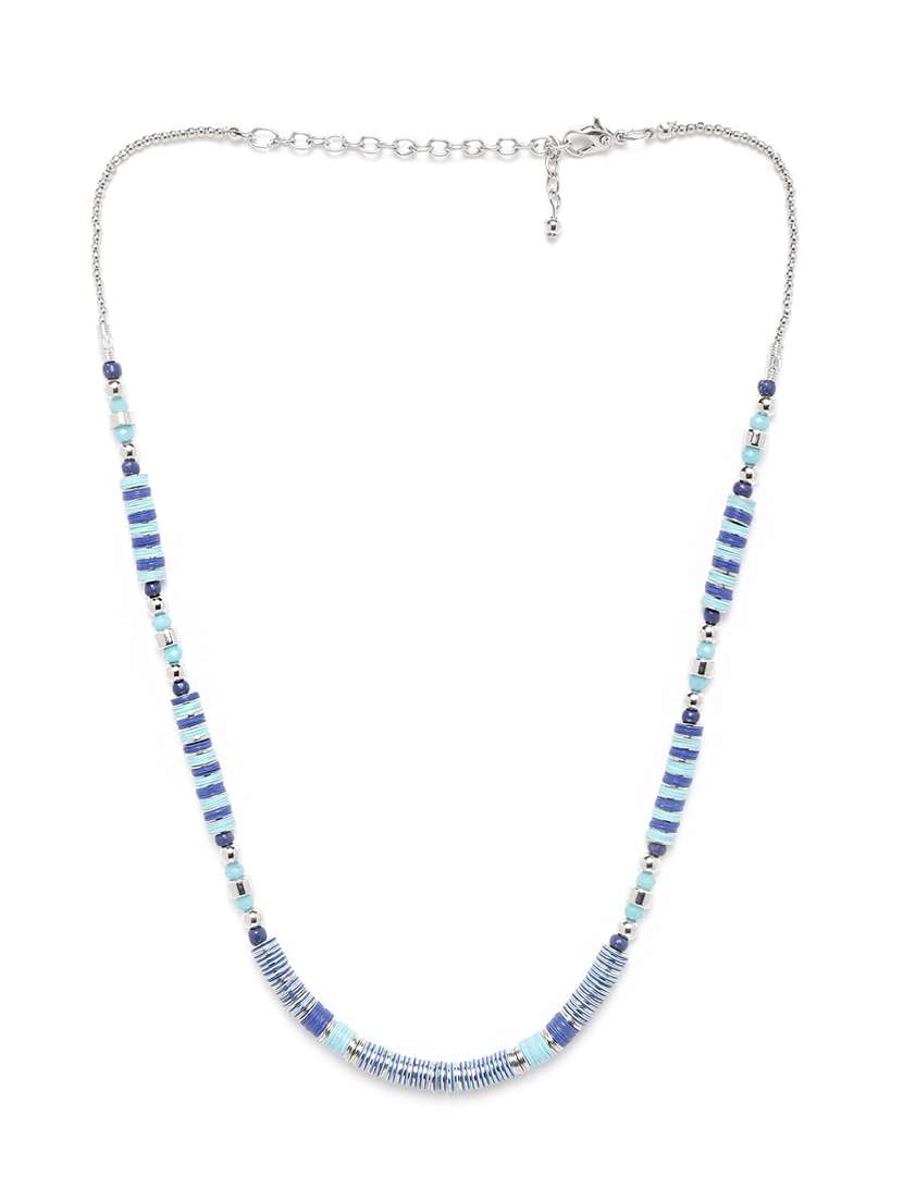 blue silver-plated beaded necklace