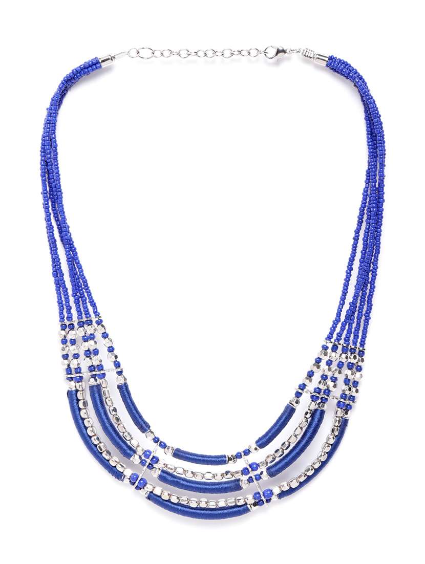 blue silver-plated beaded layered necklace - 18041719 -  Zoom Image - 0