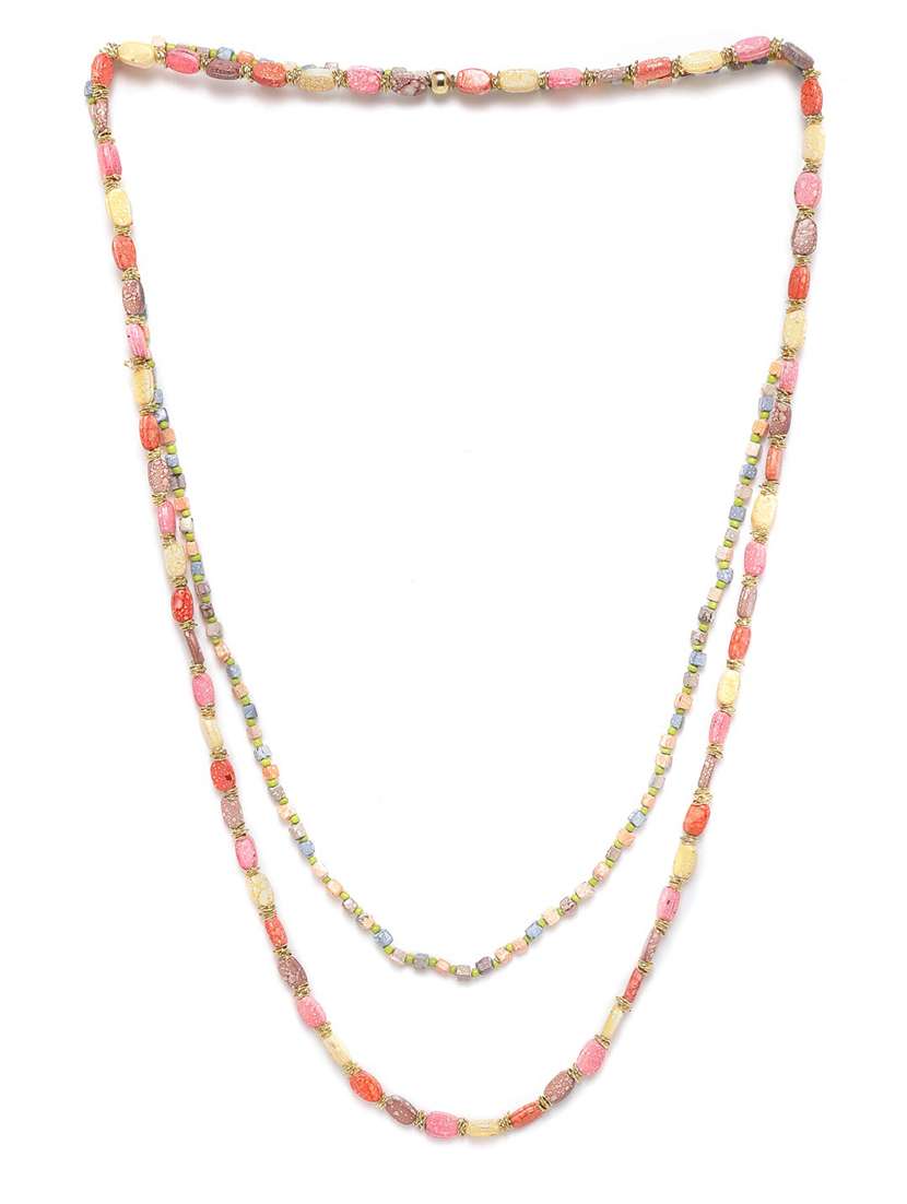 multicoloured beaded dual-stranded necklace