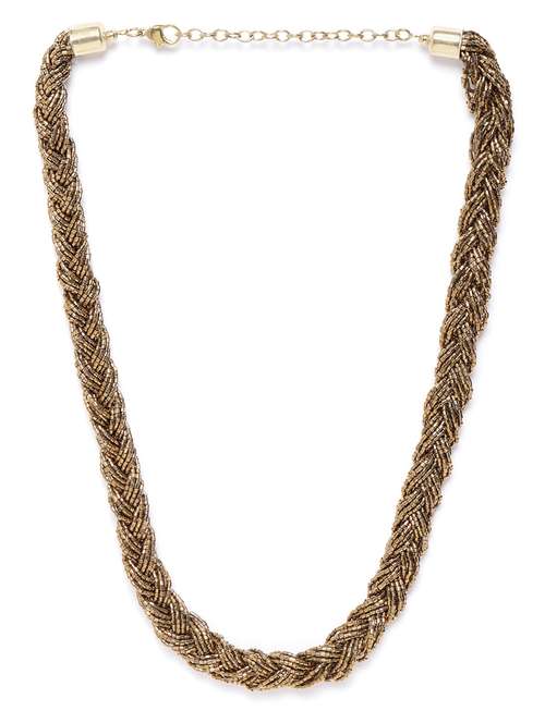 gold-toned glass beaded statement braided necklace - 18041736 -  Standard Image - 0