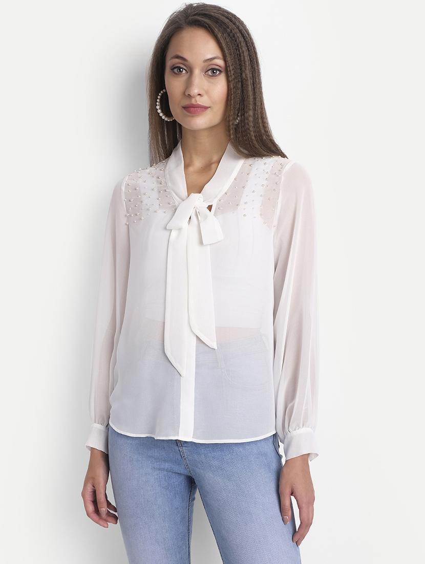 women's straight tie-up neck top - 18042063 - Zoom Image - 0