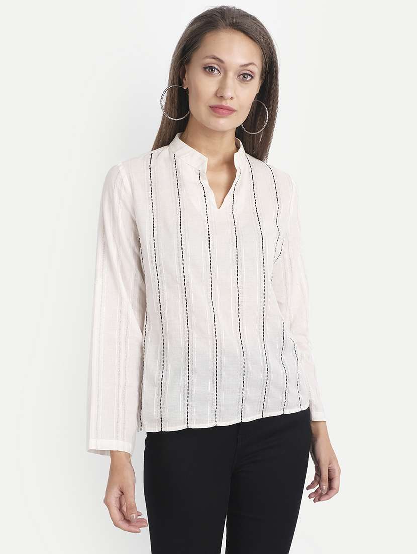 women's straight mandarin neck top - 18042065 - Zoom Image - 0