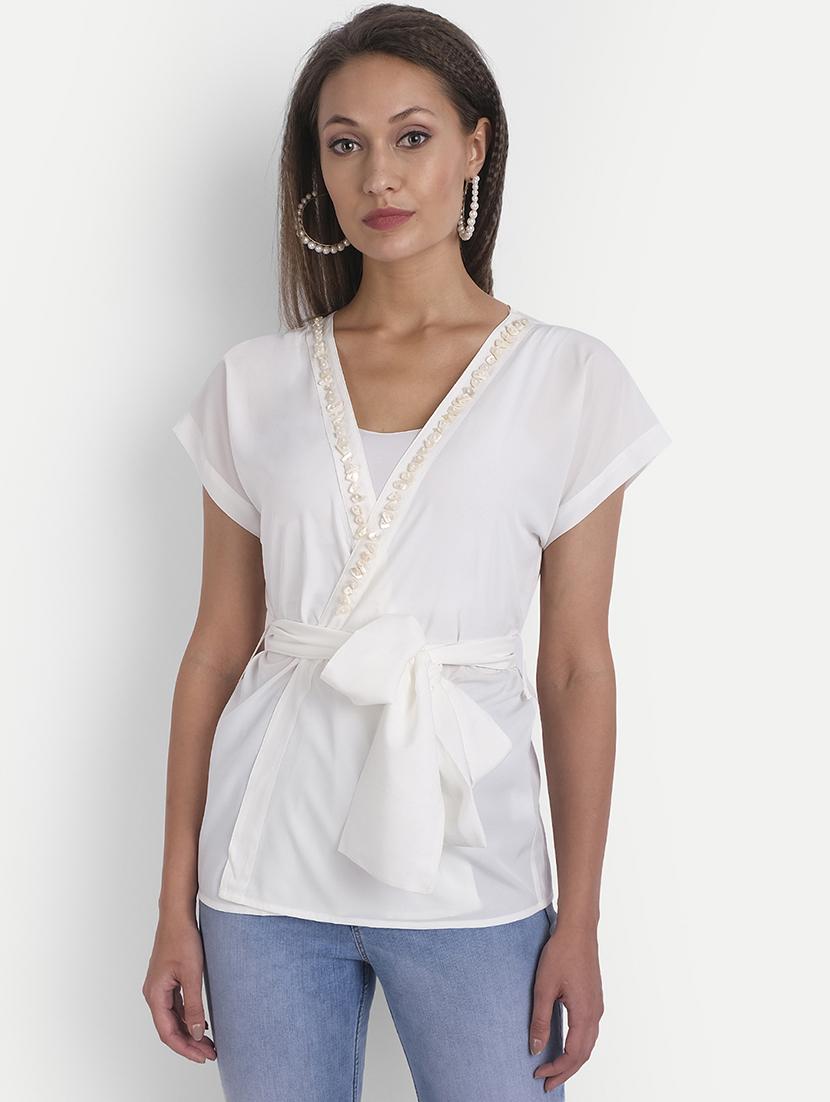 women's wrap v neck top - 18042066 - Zoom Image - 0