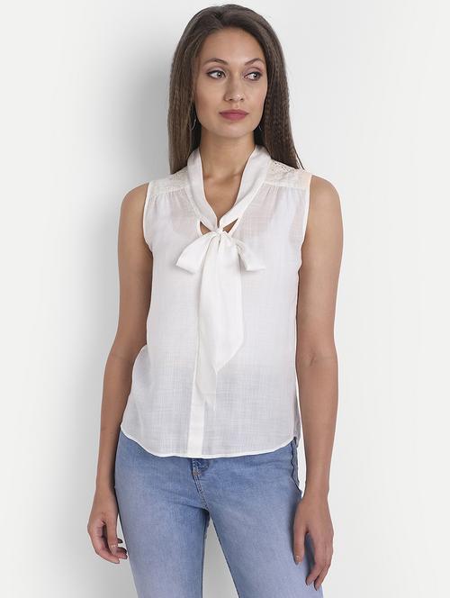 women's straight tie-up neck top - 18042070 - Standard Image - 0