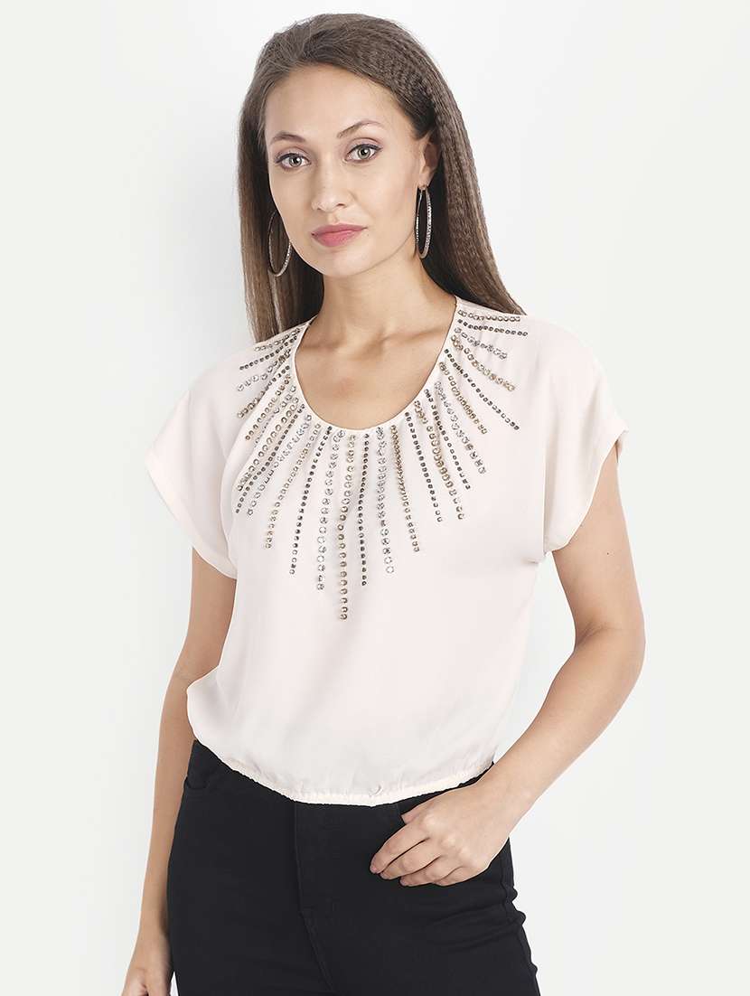 women's crop round neck top