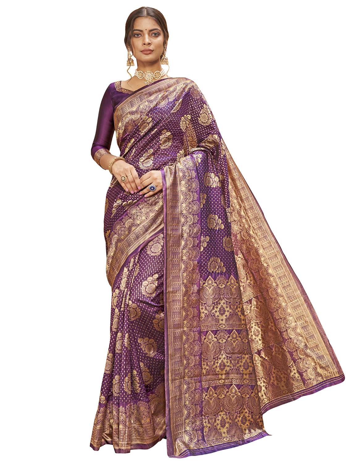 women's self design purple colored saree with blouse