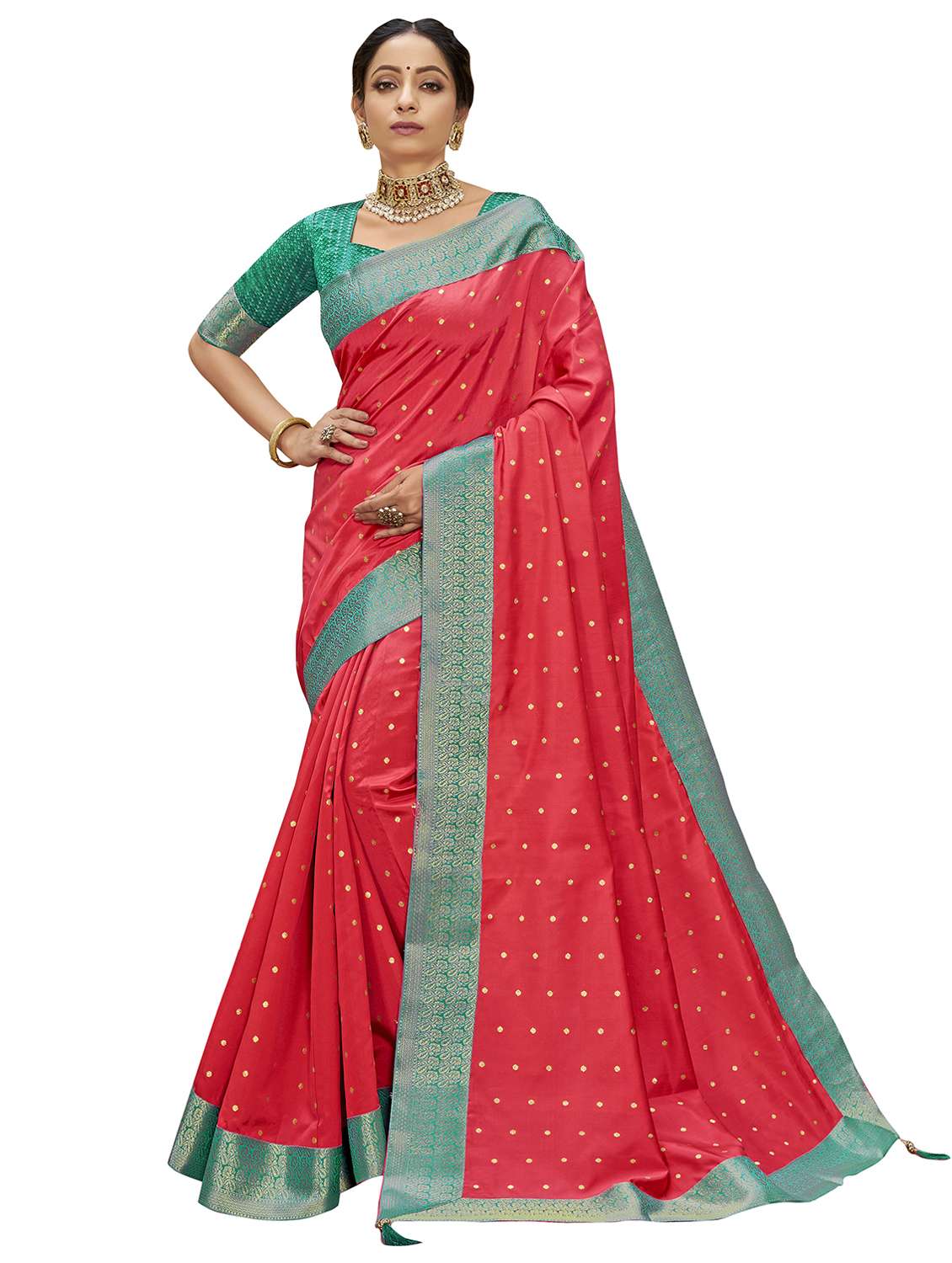 women's self design orange colored saree with blouse