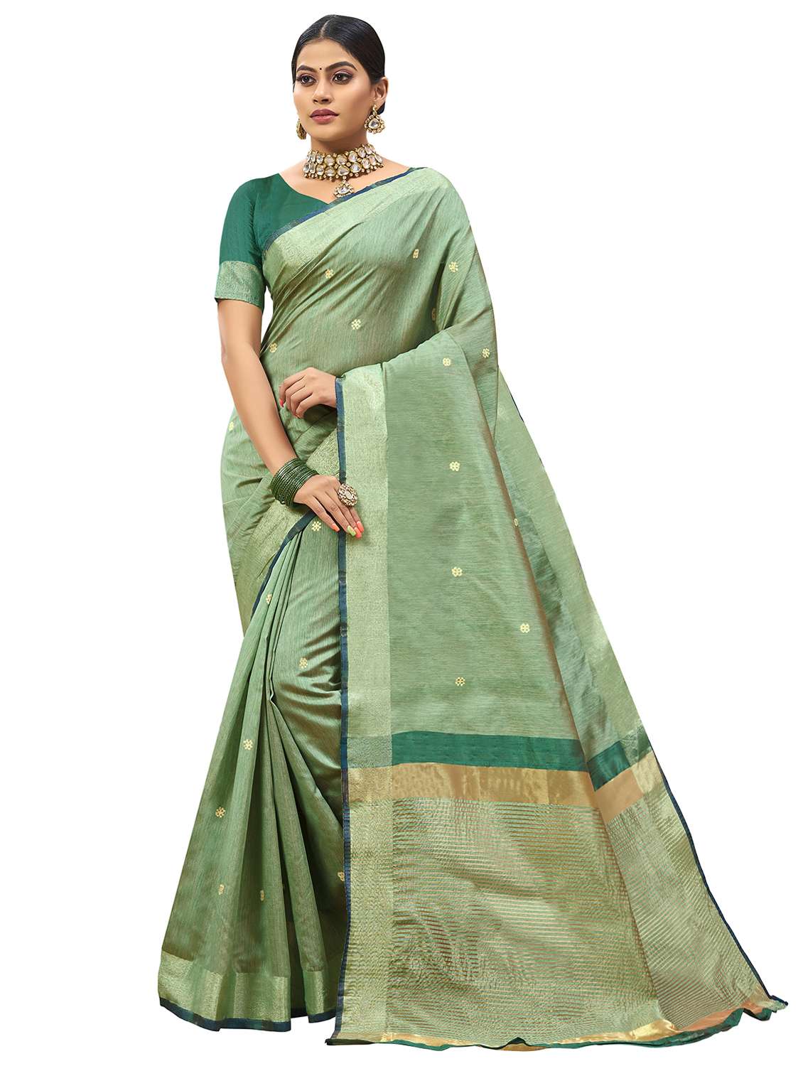 women's self design light green colored saree with blouse