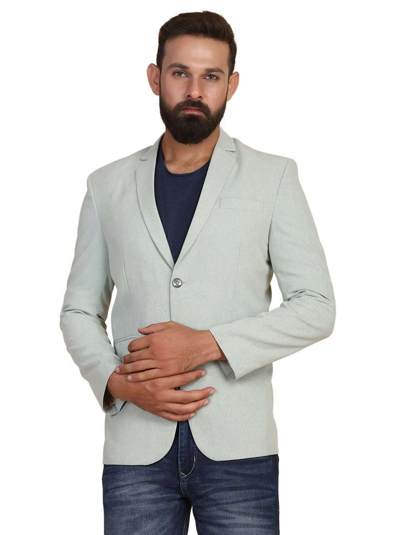 green solid single breasted formal blazer