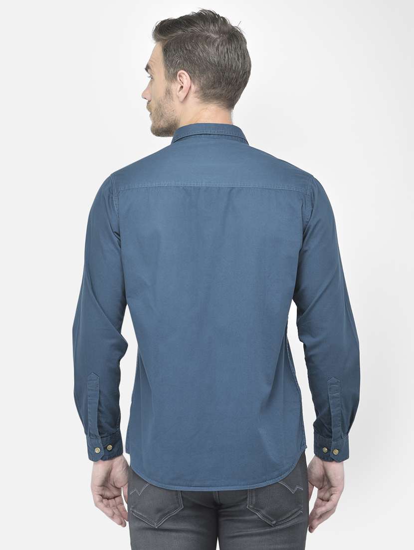 blue solid casual shirt - 18042949 - Standard Image - 2